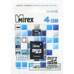 Карта памяти MicroSDHC 4GB Class 4 Mirex + SD адаптер