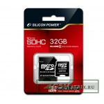 Карта памяти MicroSDHC 32GB Class 4 SiliconPower + SD адаптер